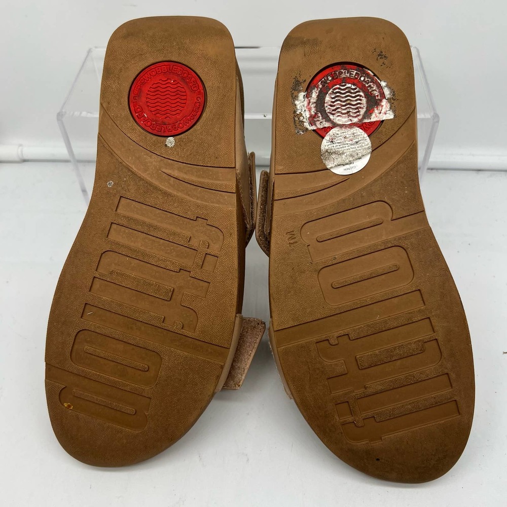 Fitflop Women's Tan Leather Dual-Strap Slide Sandals - Picture 7 of 8